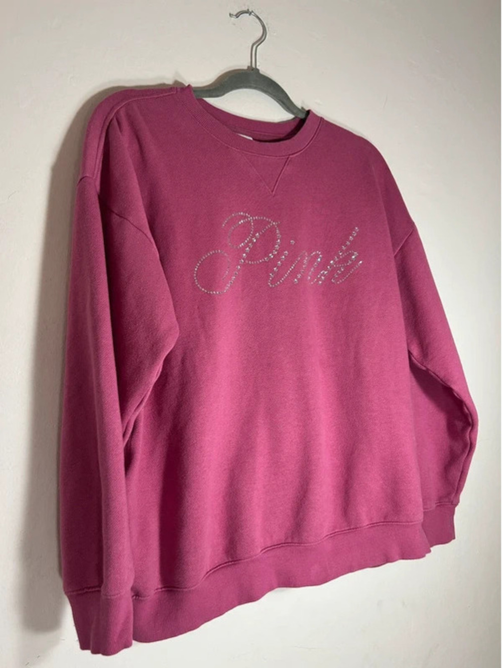 Y2K Love PINK silver rhinestone crew neck sweatshirt